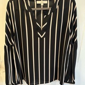 LOFT Black and White Vertical Stripe V-Neck Tunic